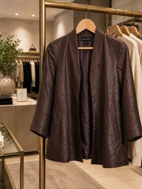 Eileen Fisher Organic Linen and Silk Timeless Minimalist Open-Front Jacket  Med.
